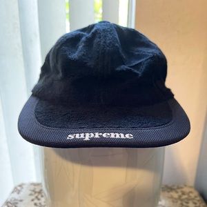Supreme Black Embroidered Brim Five-Panel Cap